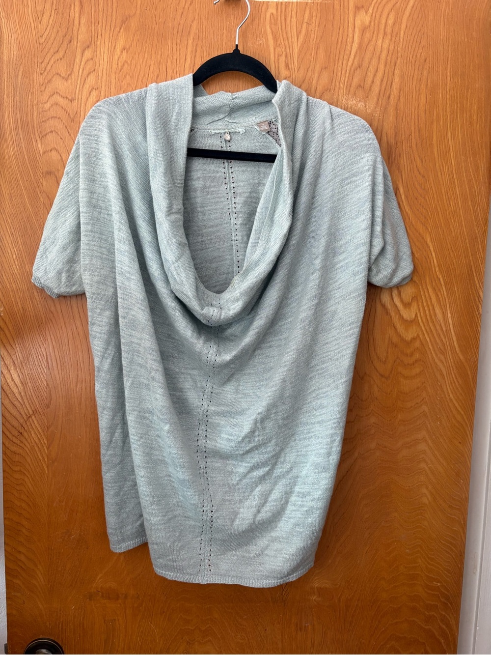Anthropologie knitted knotted Mint lurex Cowl Neck Short Sleeve Sweater M